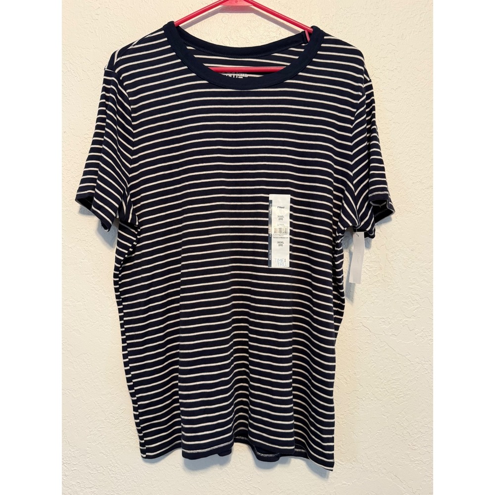 Time and Tru Womens XXXL 22 Dark Navy Stripe SS Rib Tee Fitted Crew Neck NWT